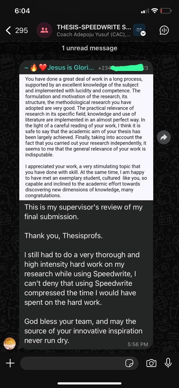 Supervisor's written approval on a thesis chapter completed with Thesis SpeedWrite