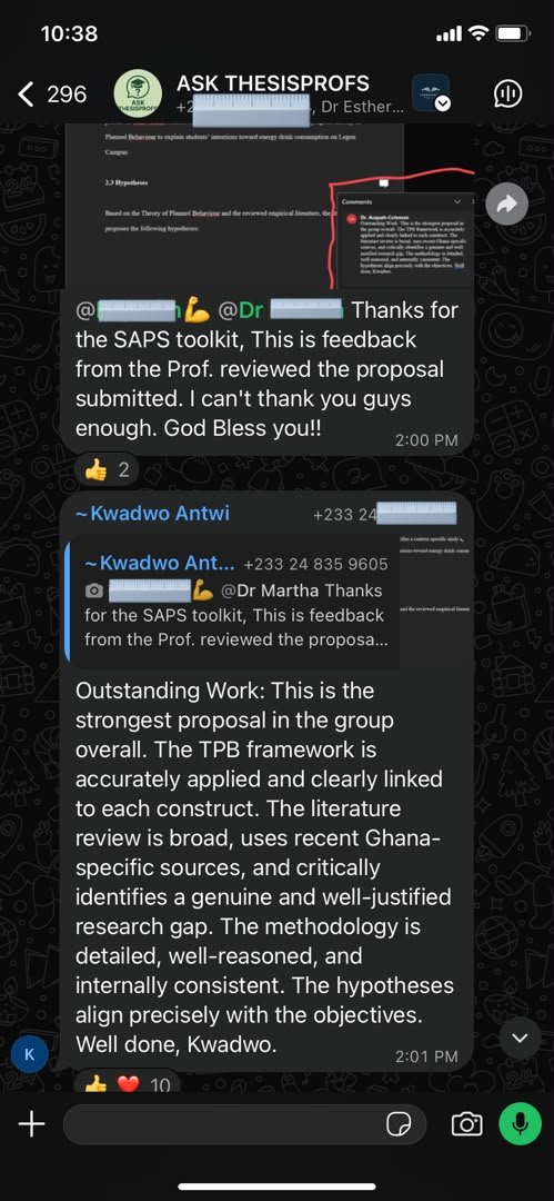 Supervisor's positive feedback on research work completed using Thesis SpeedWrite